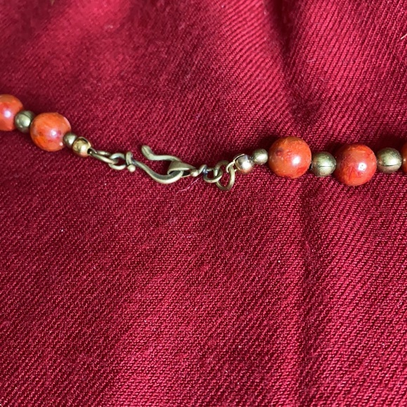 . Vintage Brass Pendent Necklace - Carnelian and Turquoise Beaded Necklace - Picture 5 of 7